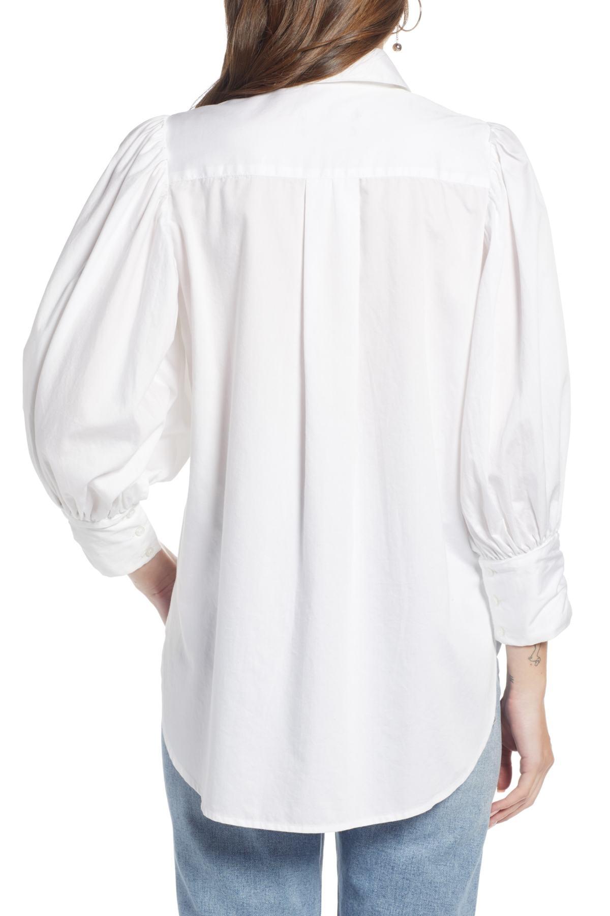 Something Navy Cotton Full Sleeve Button Through Shirt (nordstrom Exclusive) in White - Lyst