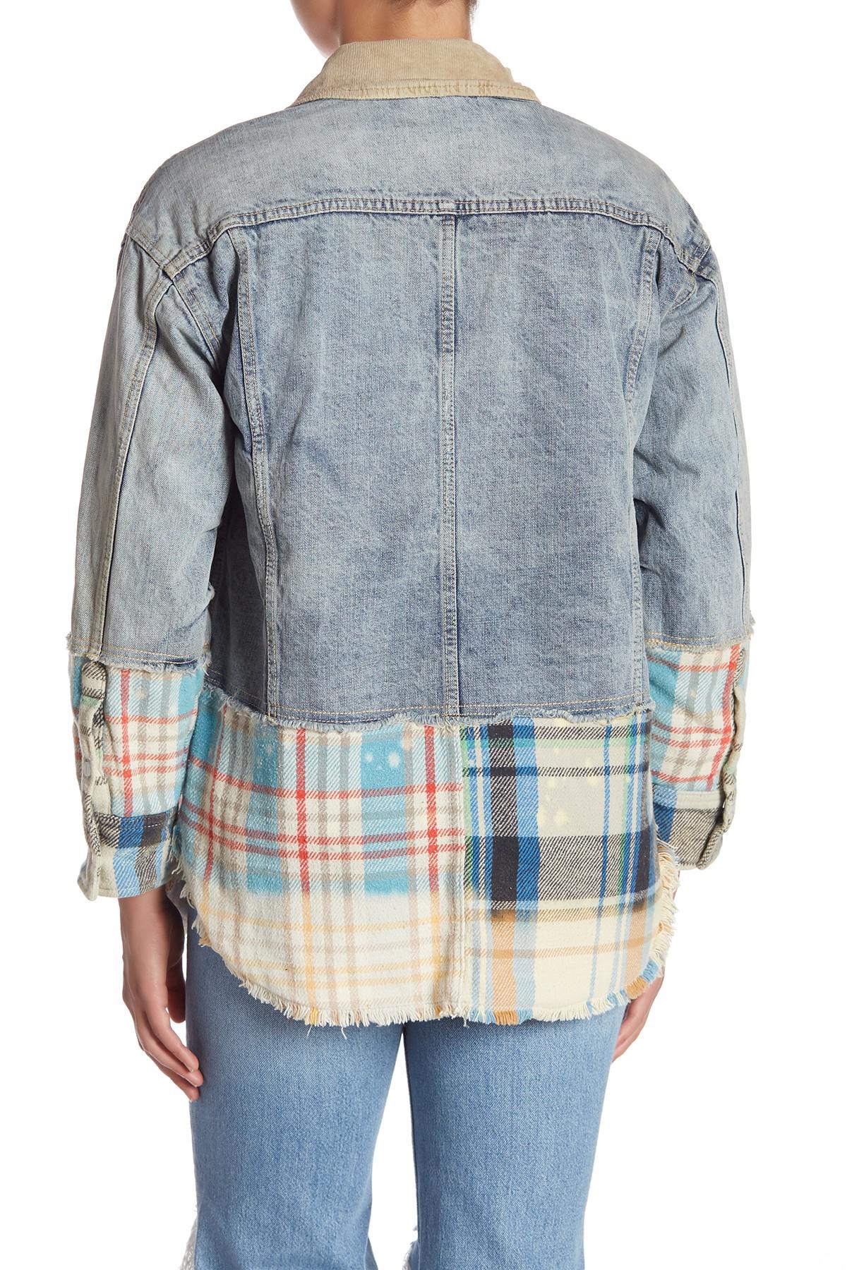 sirius plaid mixed denim jacket