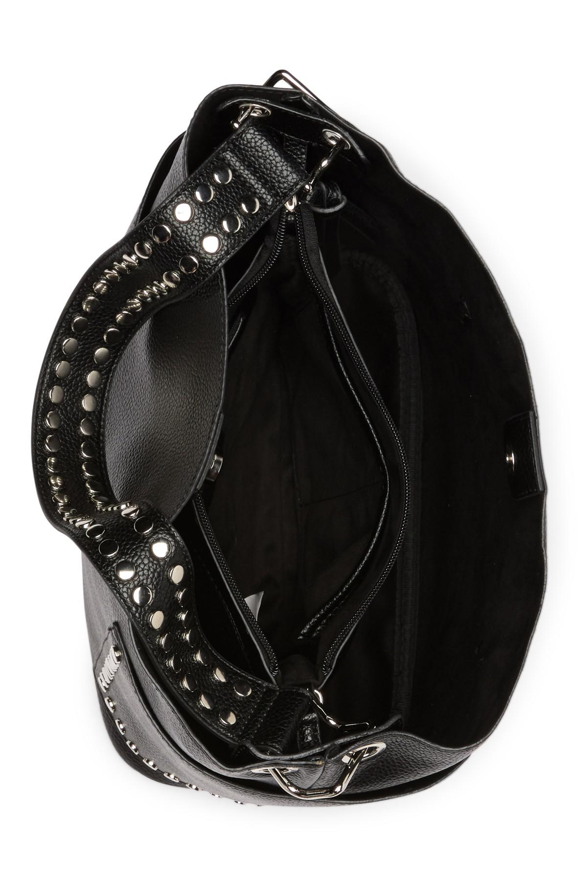 black studded bucket bag