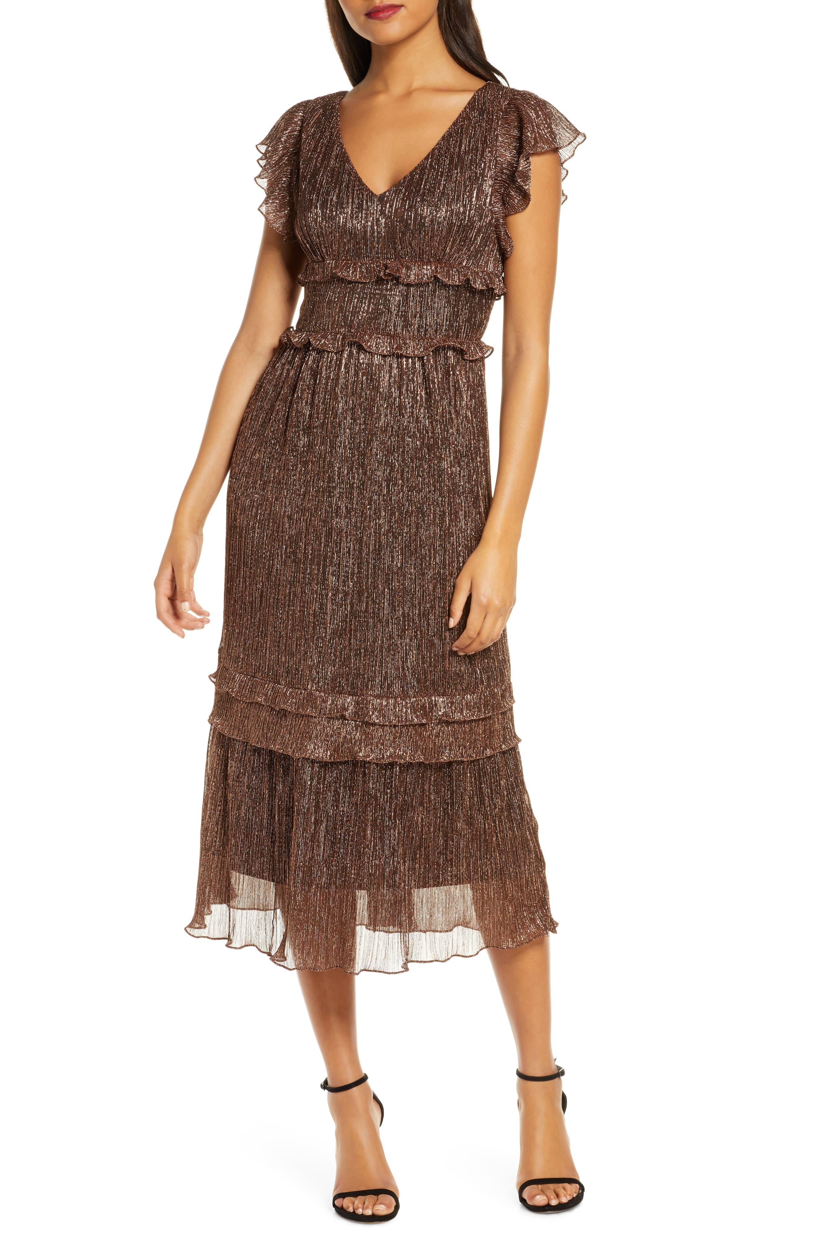 Julia Jordan Metallic Ruffle Trim Midi 