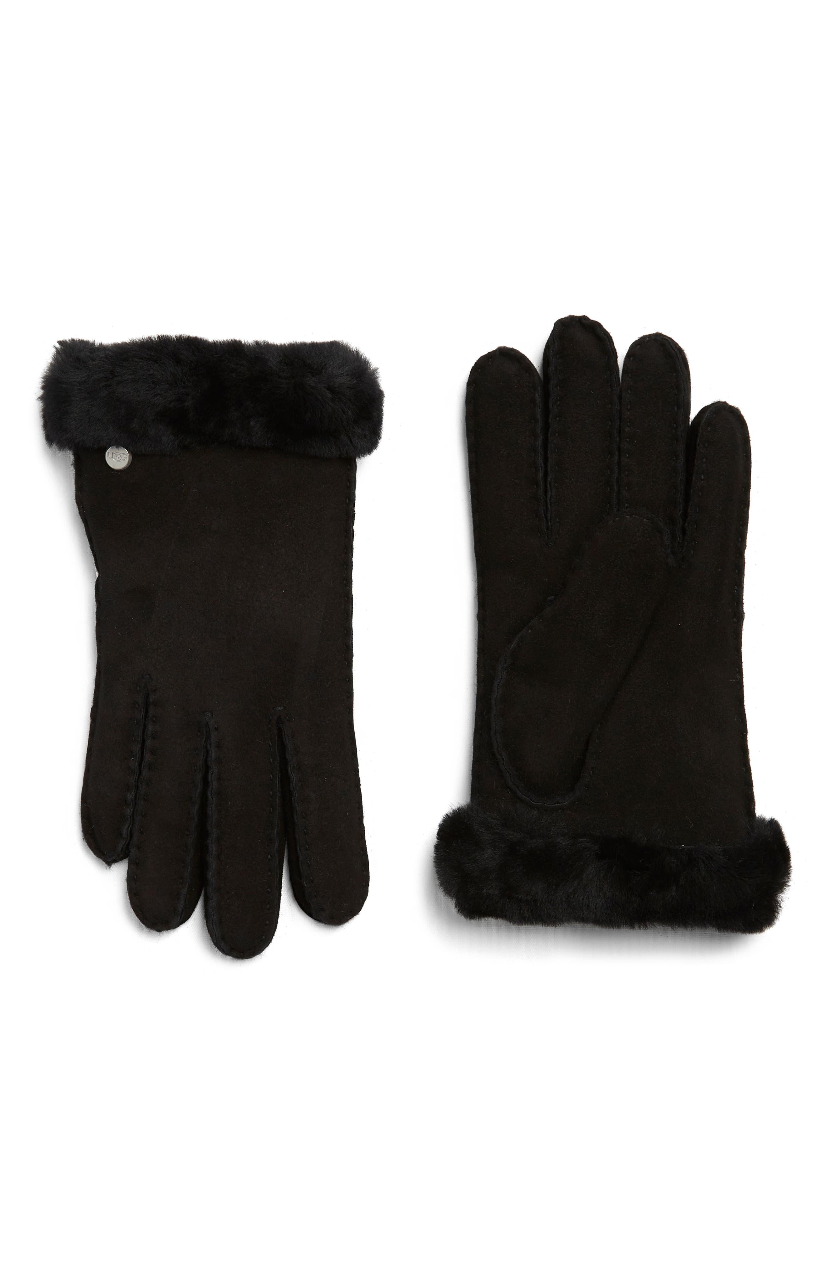 UGG UGG Genuine Dyed Shearling Slim Side Vent Gloves in Black | Lyst
