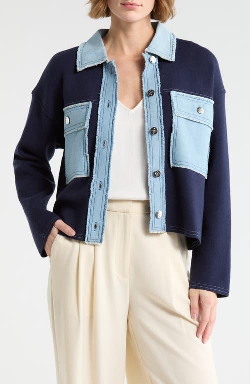 Nanette Lepore Denim Trim Button Front Cardigan in Blue | Lyst