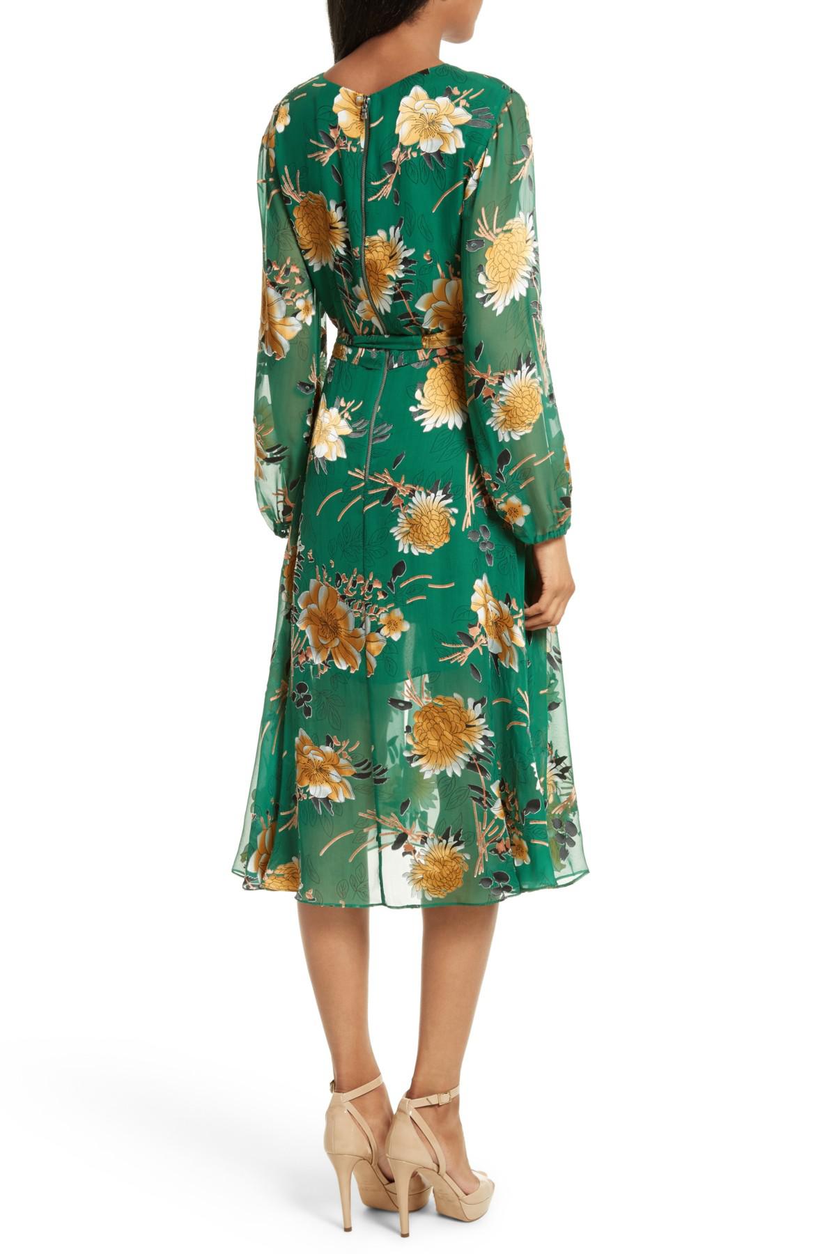 Alice + Olivia Coco Floral Print A-line Dress in Green | Lyst