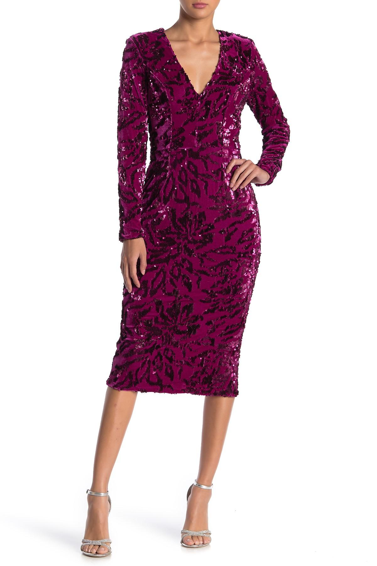 dress the population elizabeth plunge midi dress
