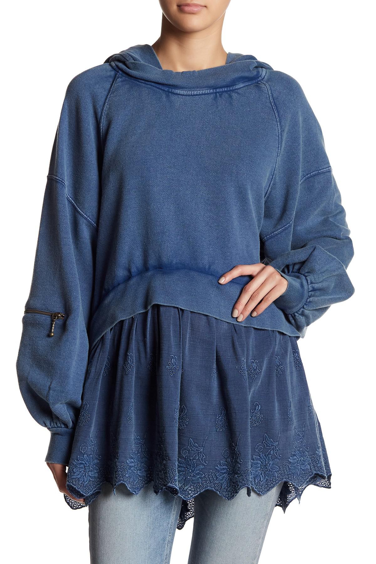Lyst - Free People Hooded Contrast Pullover in Blue