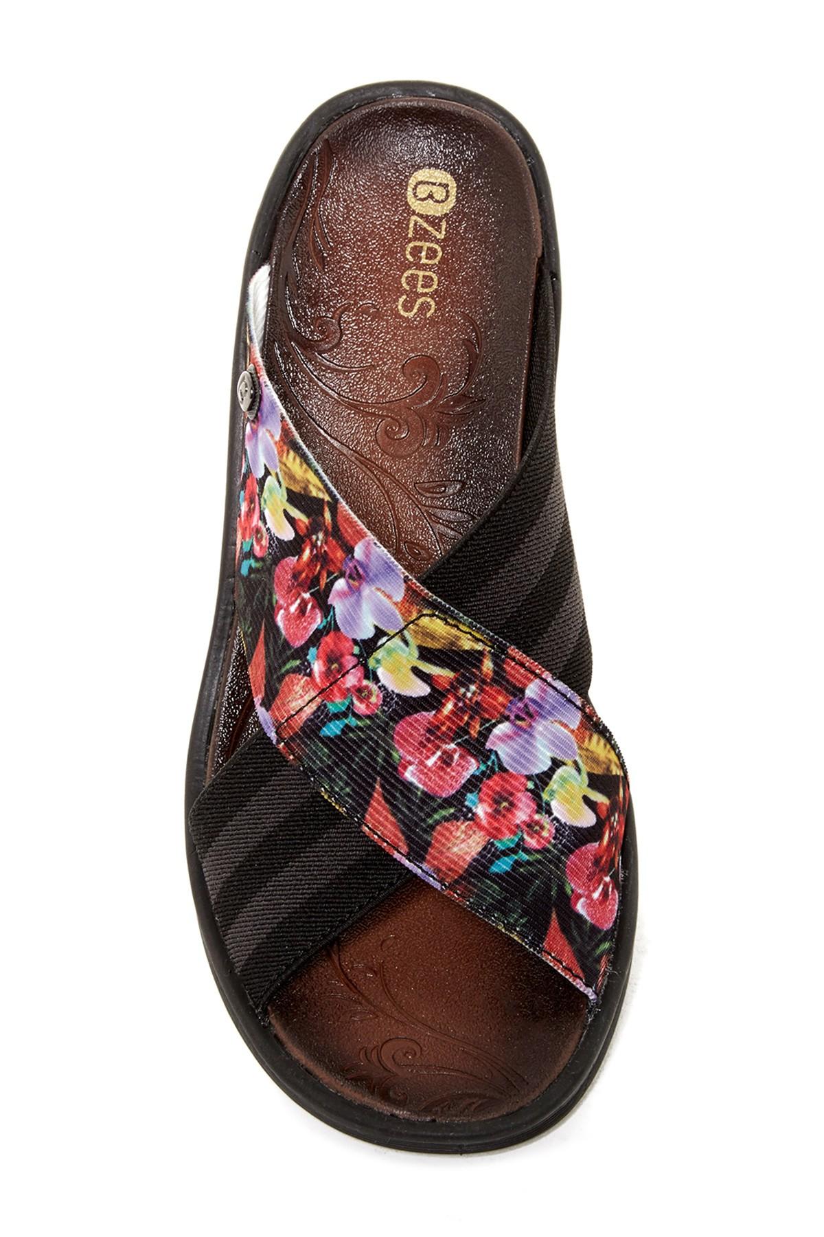 Bzees Desire Stripe & Floral Wedge Sandal in Black - Lyst