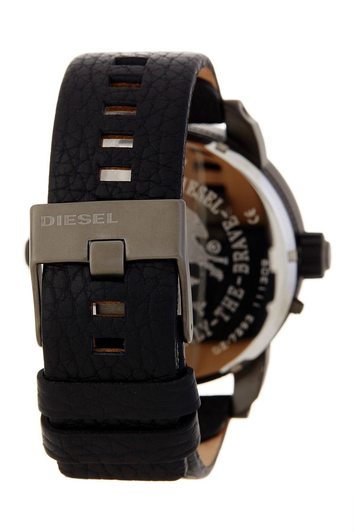 DIESEL Men's Little Daddy Radar Leather Watch in Black for Men | Lyst