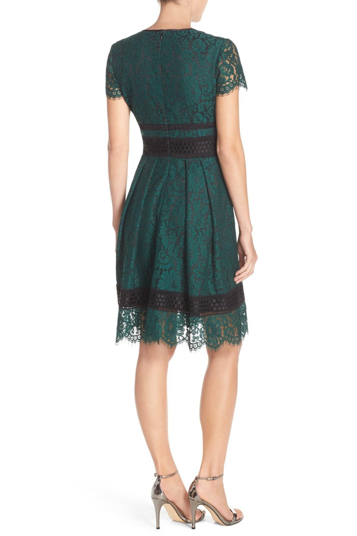 Eliza J Lace Fit & Flare Dress in Green - Lyst