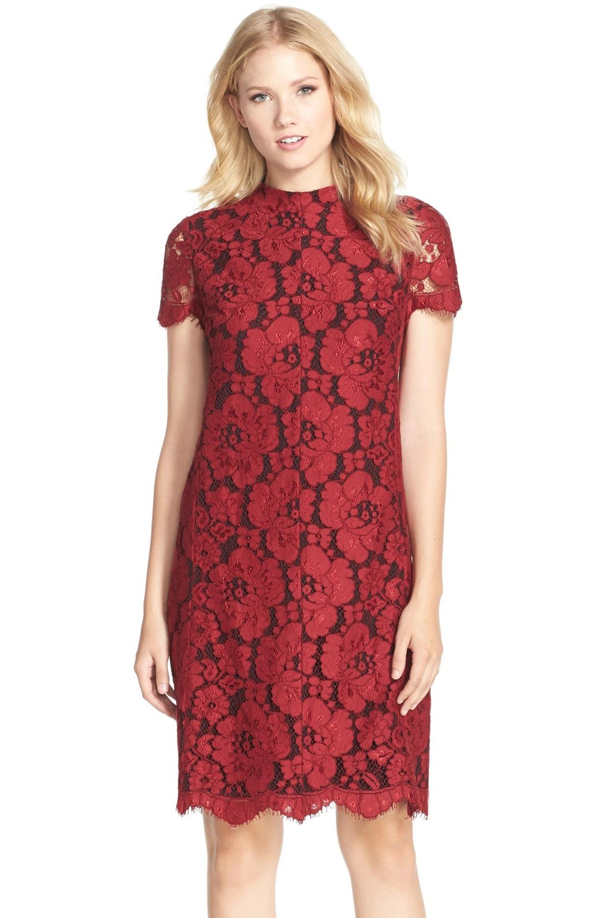 Download Betsey johnson Mock Neck Lace Sheath Dress in Red | Lyst
