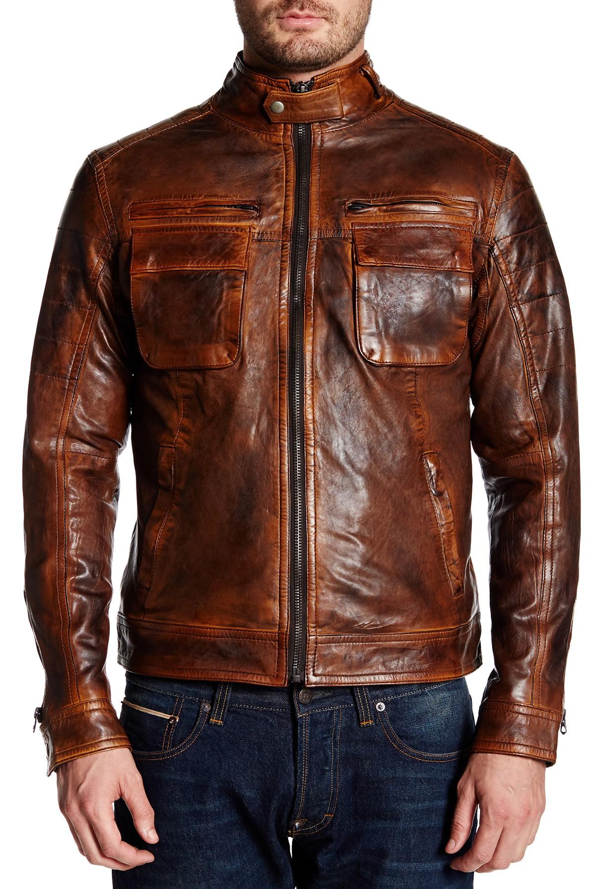 Gilded Age Genuine Leather Bomber Jacket in Brown for Men Lyst