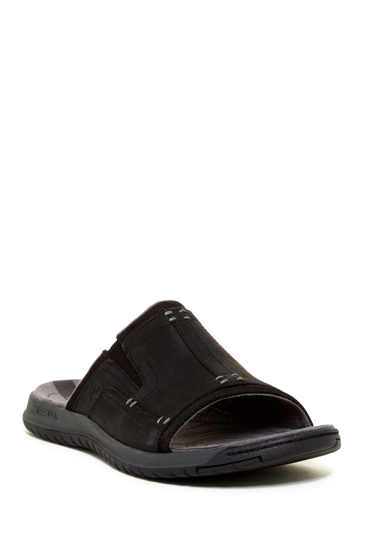 Merrell Leather Traveler Tilt Slide Sandal in Black for Men | Lyst