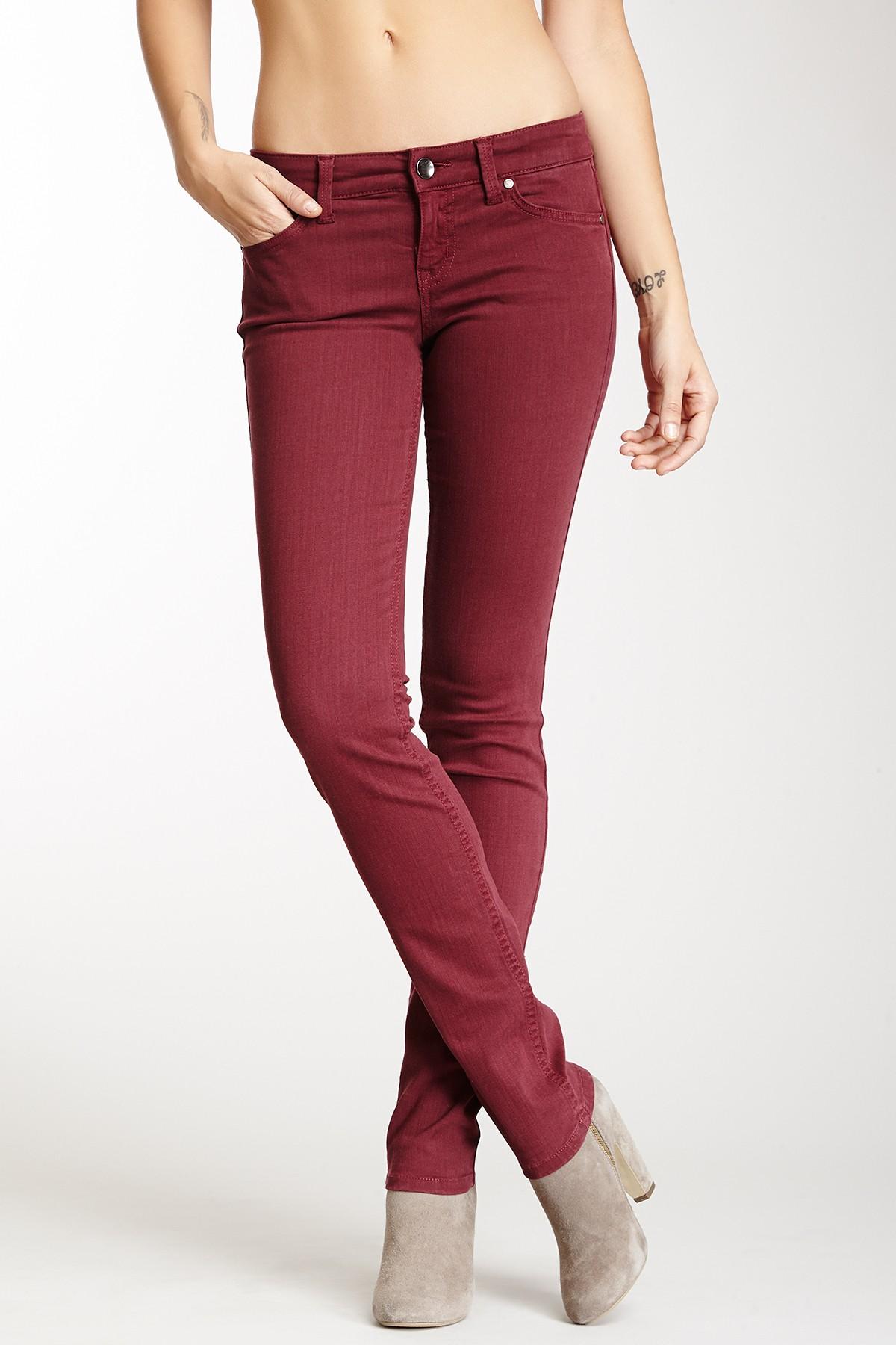 red straight leg jeans