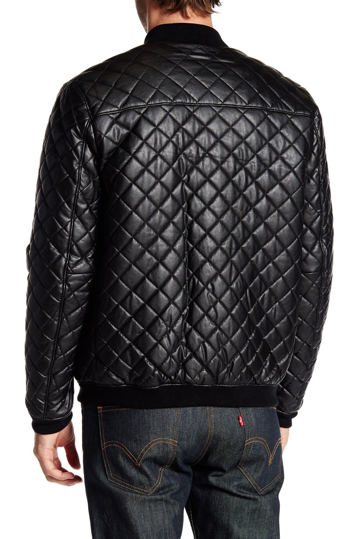 Levi's Faux Leather Diamond Quilted Puffer Bomber Jacket in Black 