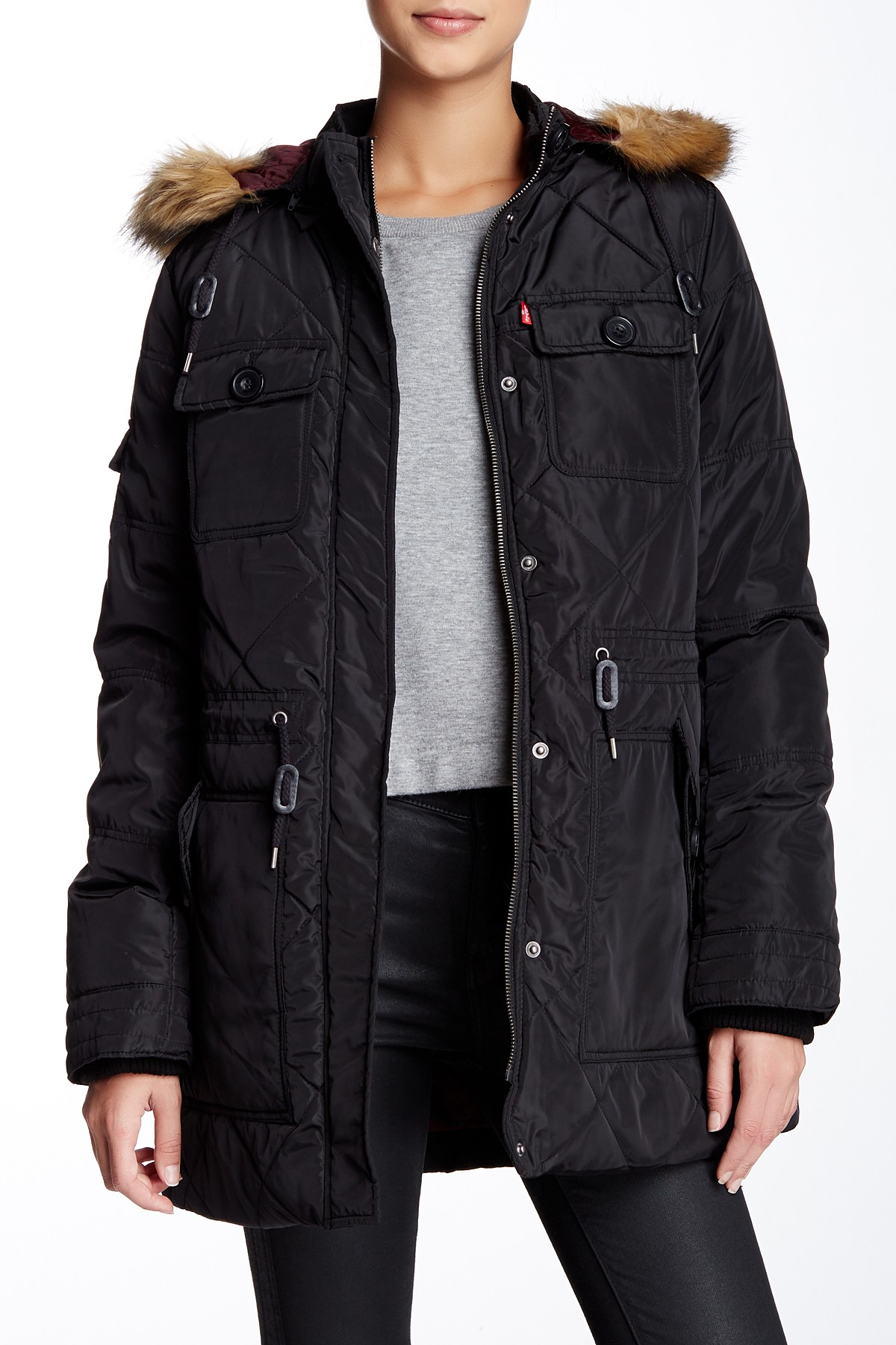 black levi jacket with fur
