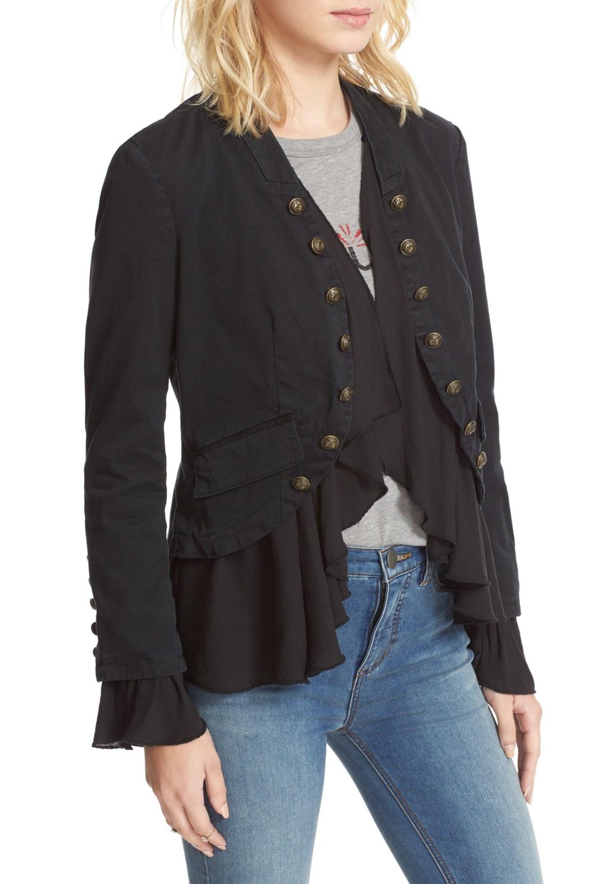 Free People Cotton Romantic Ruffle Jacket in Black Lyst