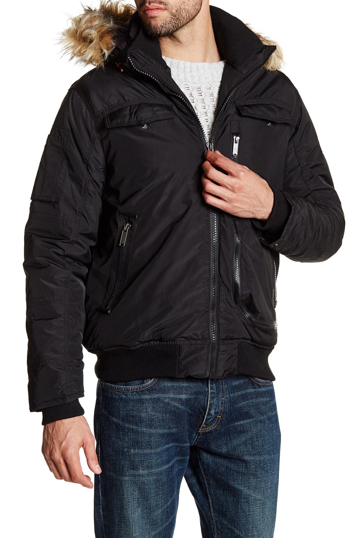 jacket bomber fur faux sherman ben hooded trim detachable lyst