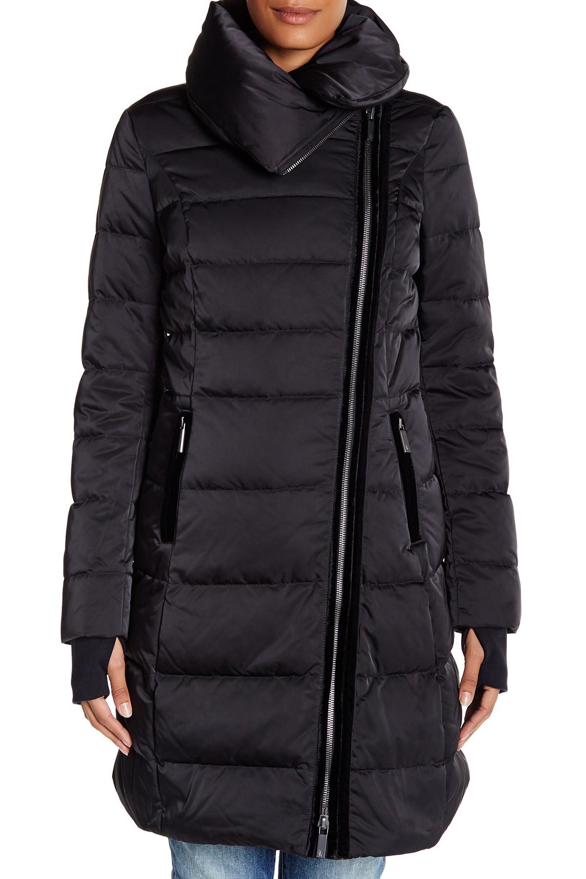 Lyst - Vera Wang Asymmetrical Zip Down Puffer Coat in Black
