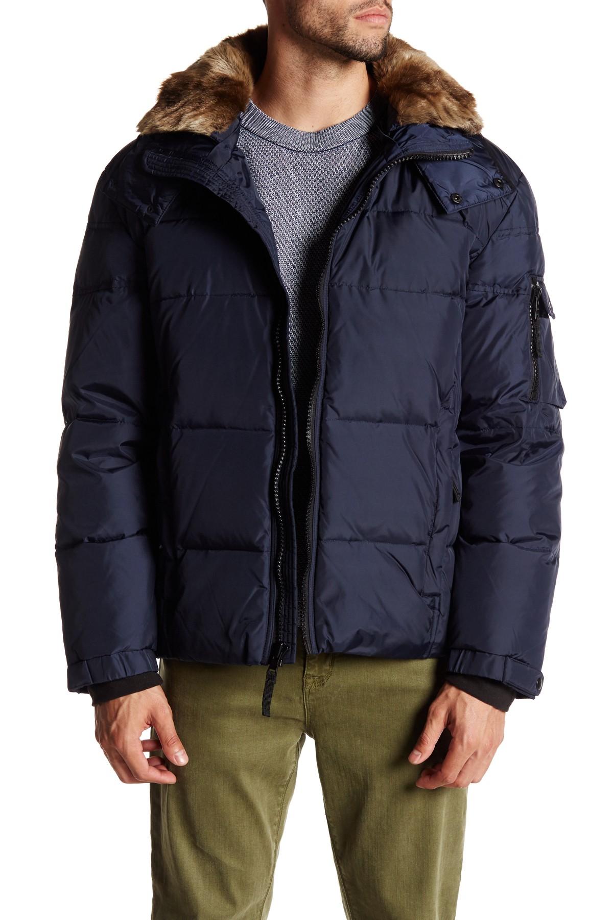 Lyst - S13/Nyc Matte Jackson Faux Fur Trim Hooded Jacket in Blue for Men