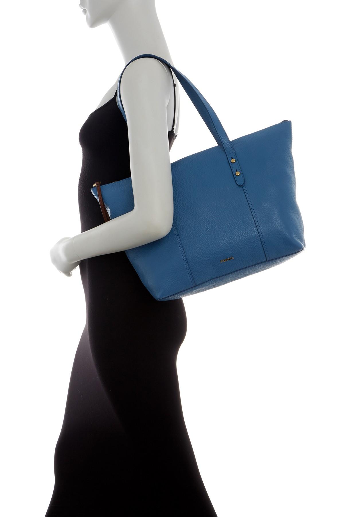 Fossil Jenna Leather Tote in Blue | Lyst