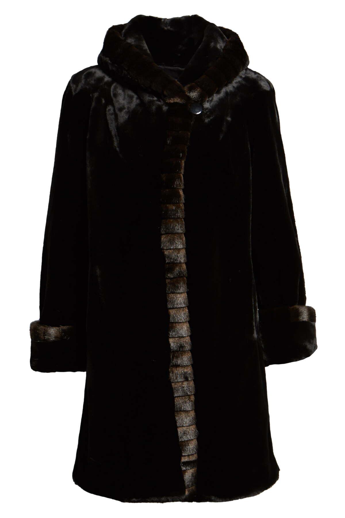 gallery hooded faux fur walking coat