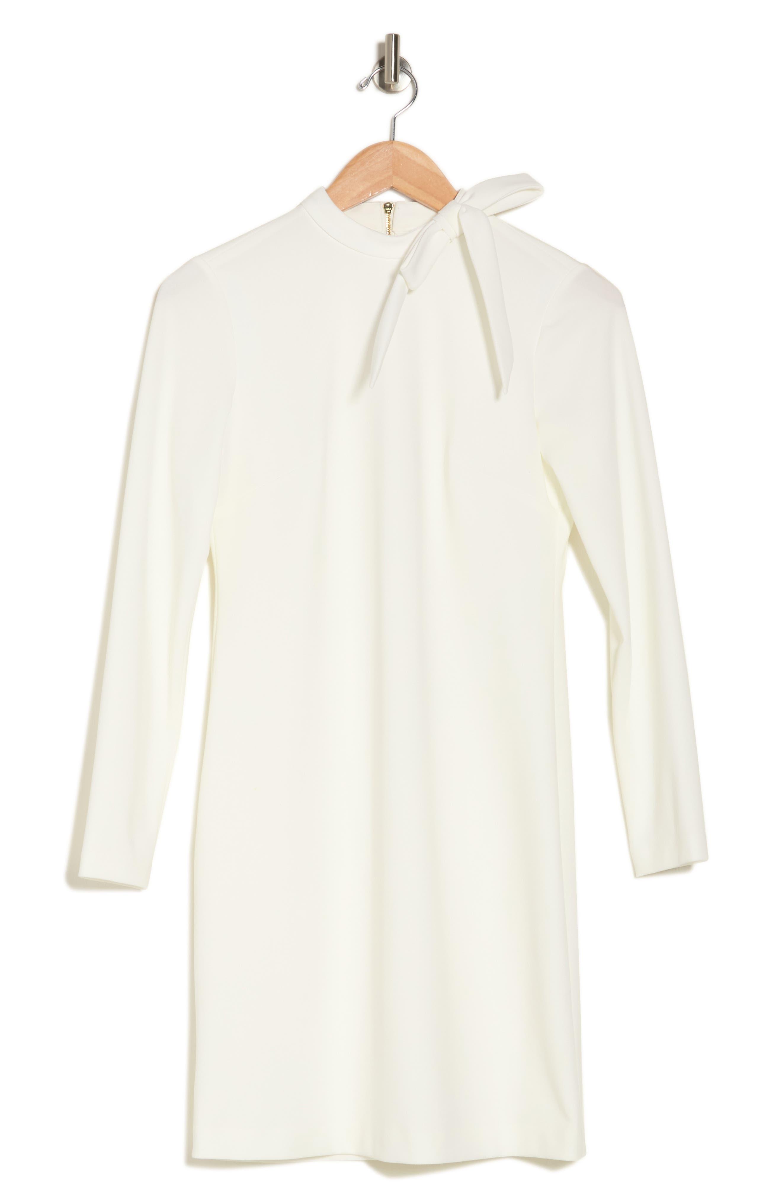 Calvin Klein Tie Neck Long Sleeve Sheath Dress in White | Lyst
