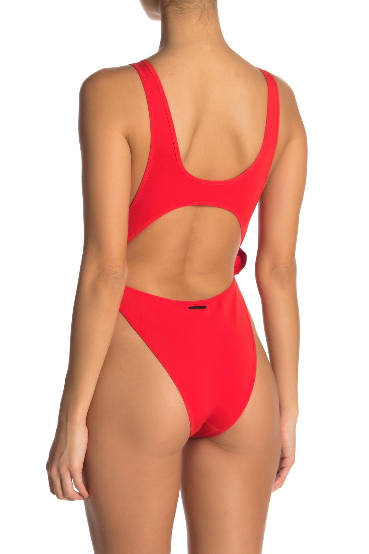 Kendall + Kylie Cutout One Piece Swimsuit in Red | Lyst