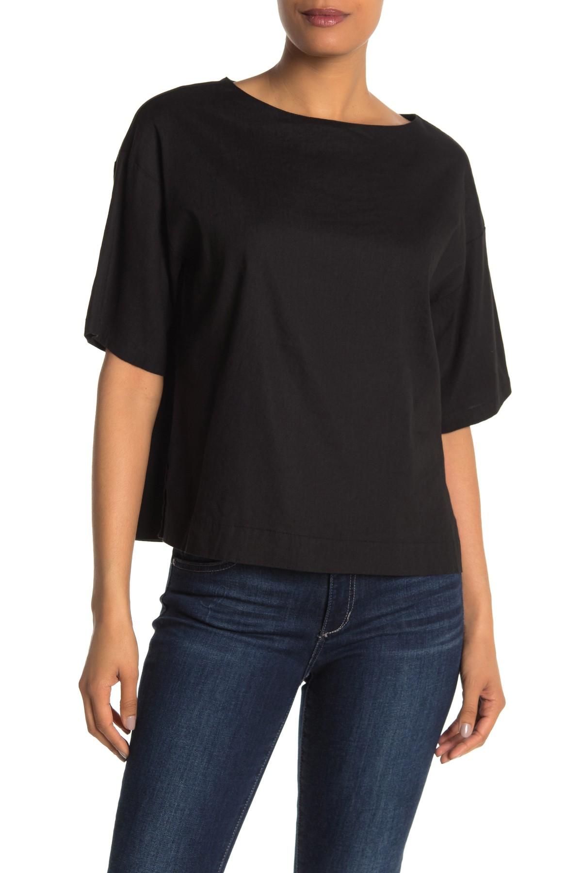 Vince Elbow Length Sleeve Linen Blend T-shirt in Black - Lyst
