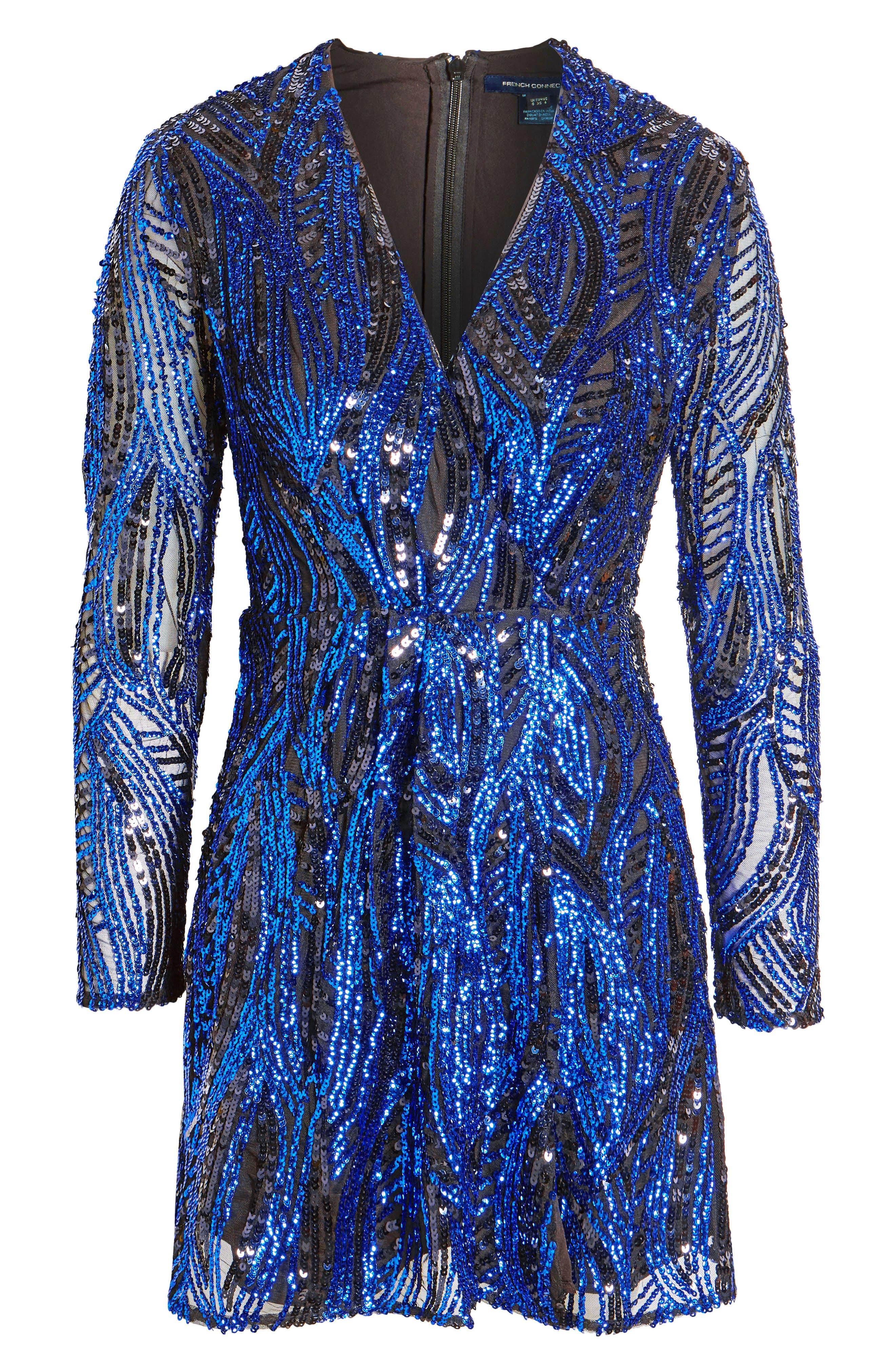 French Connection Sequin Embellished Long Sleeve Cocktail Minidress In  40-surf The Web At Nordstrom Rack in Blue | Lyst