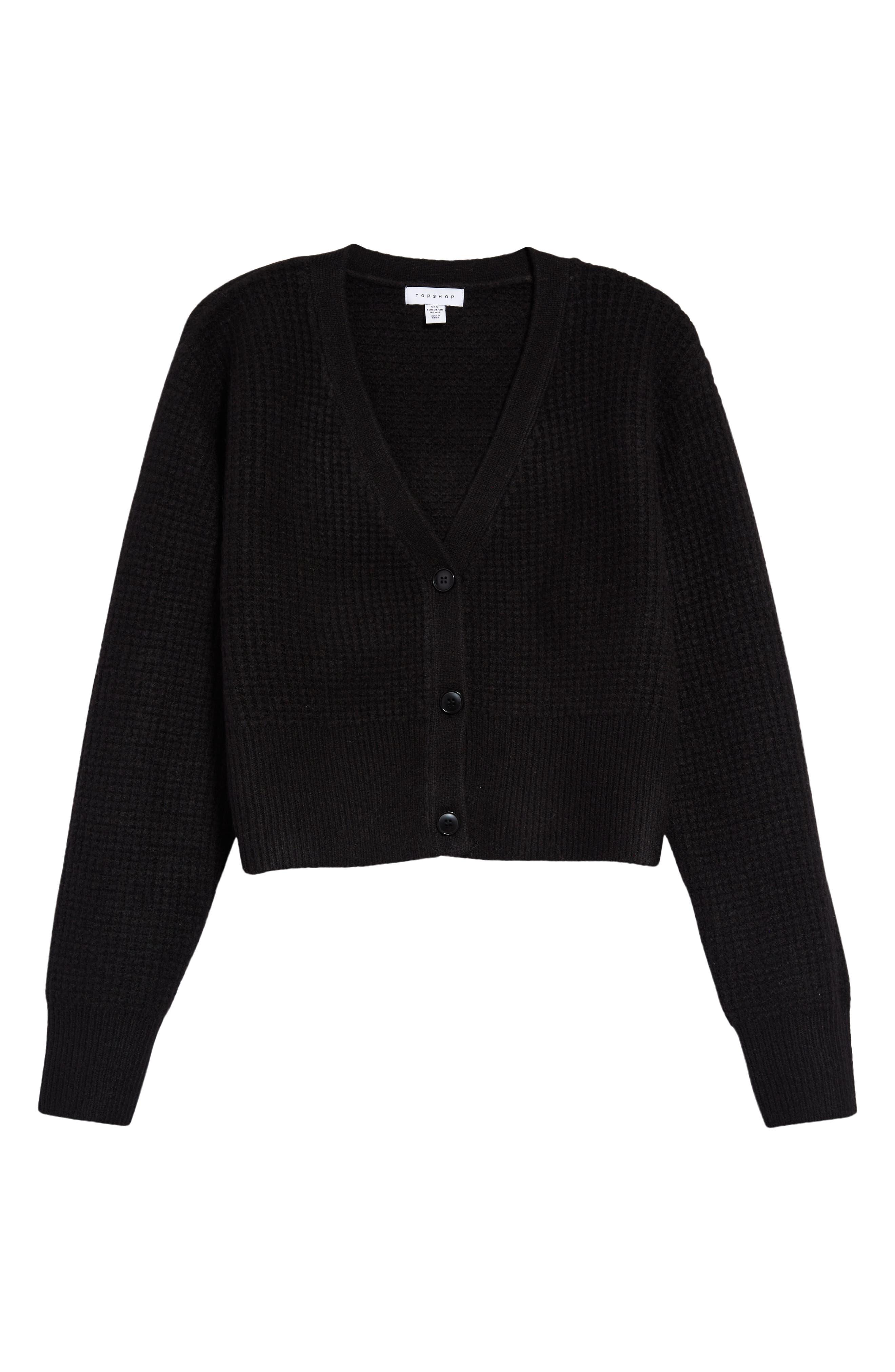 TOPSHOP Waffle Knit Crop Cardigan In Black At Nordstrom Rack | Lyst