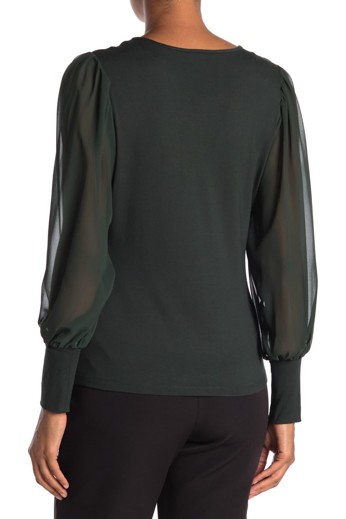 Vince Camuto Mixed Media Chiffon Long Sleeve Blouse in Black | Lyst