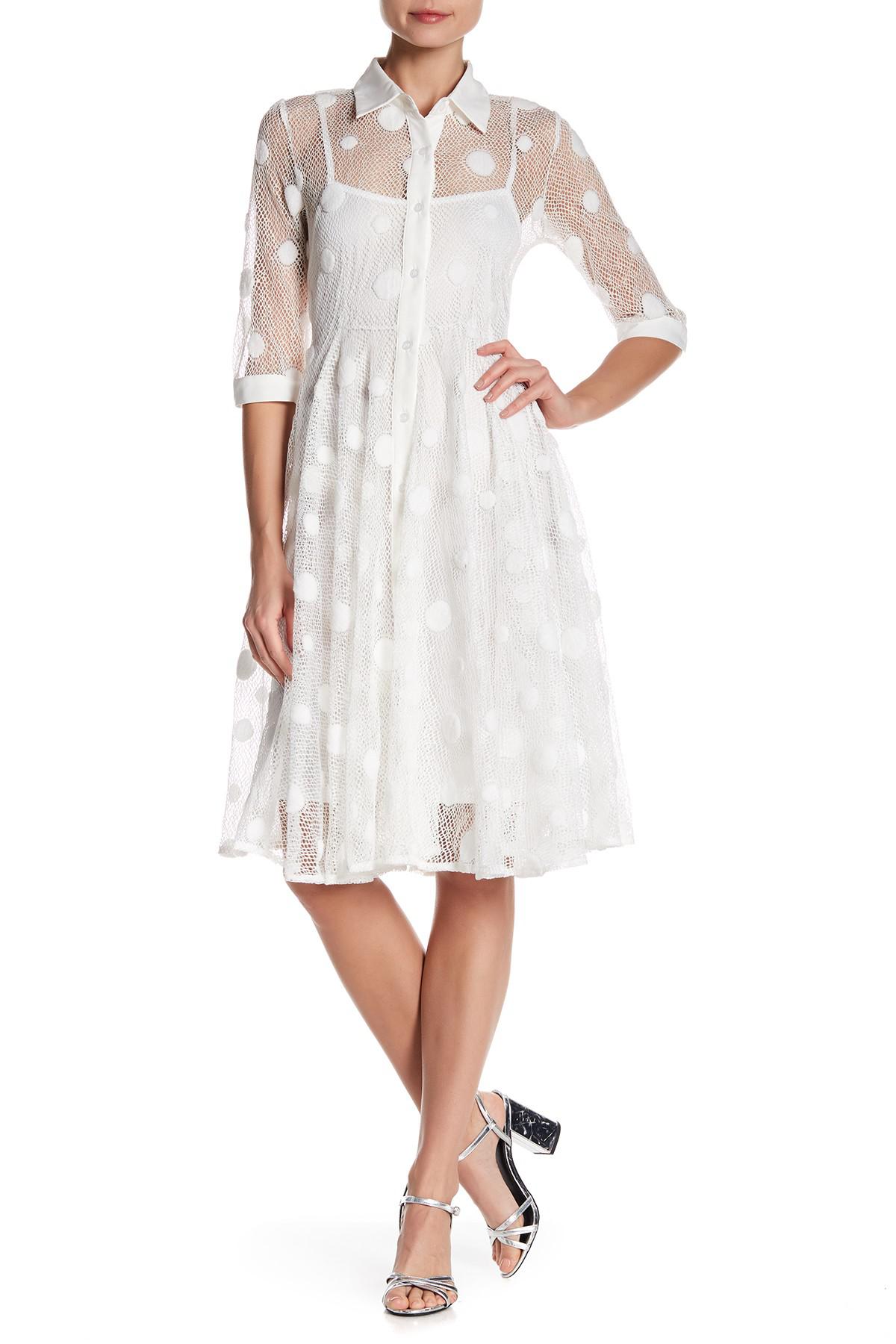 Gracia Polka Dot Mesh Dress in White | Lyst