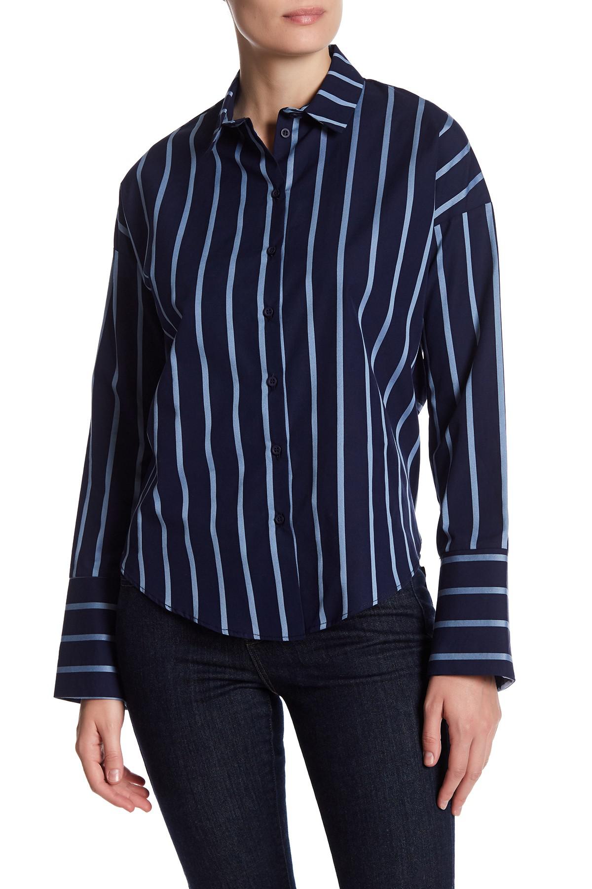 Lyst - Topshop Striped Tie Back Shirt in Blue