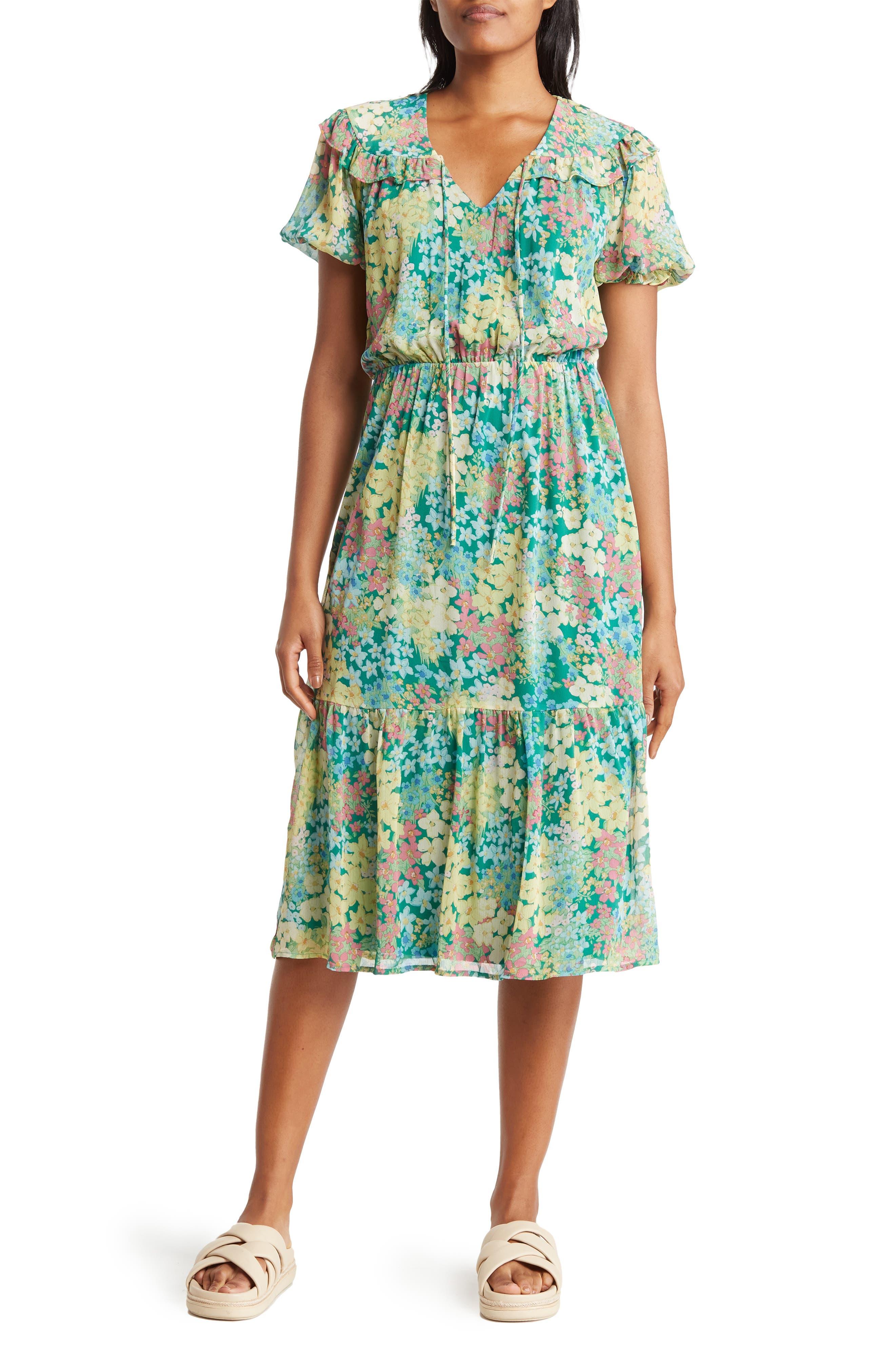 Collective Concepts Short Sleeve Midi Dress in Green | Lyst