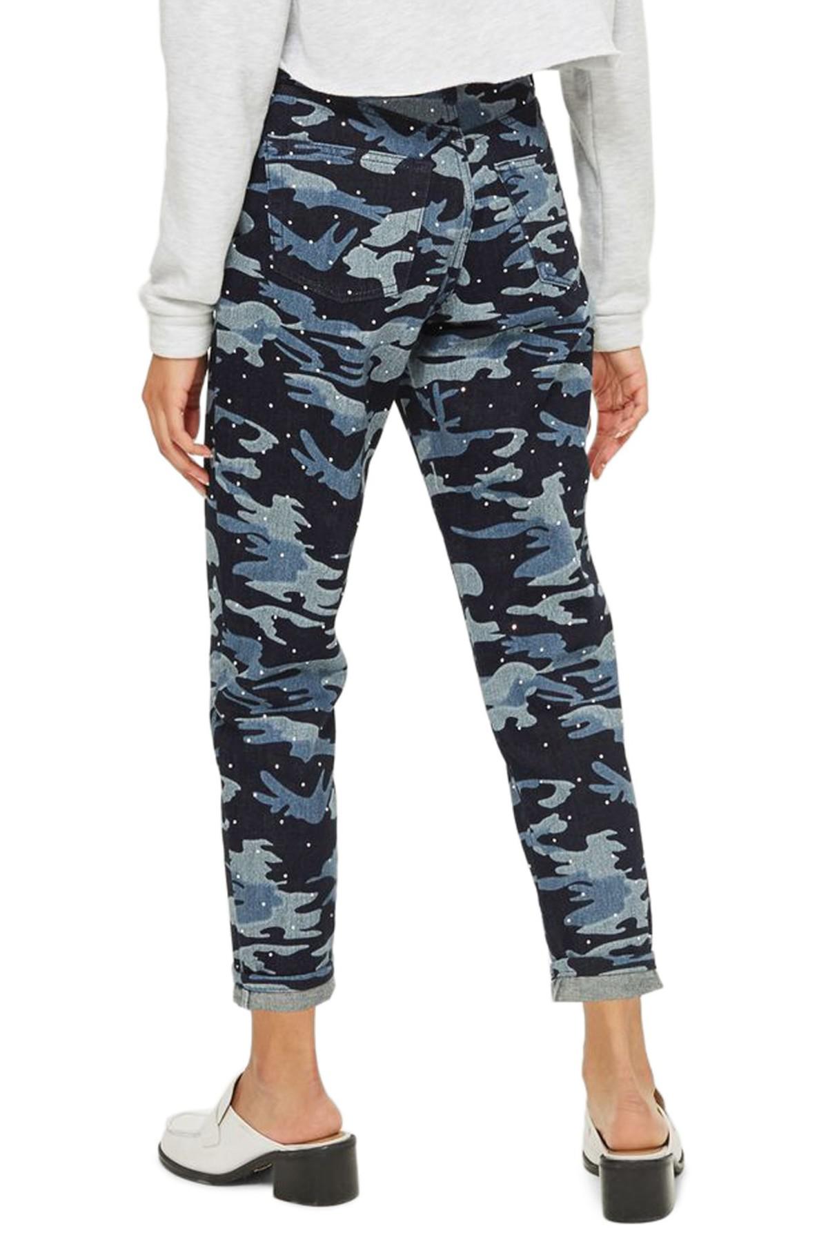 TOPSHOP Denim Camo Diamante Mom Jeans (indigo Multi) in Blue - Lyst