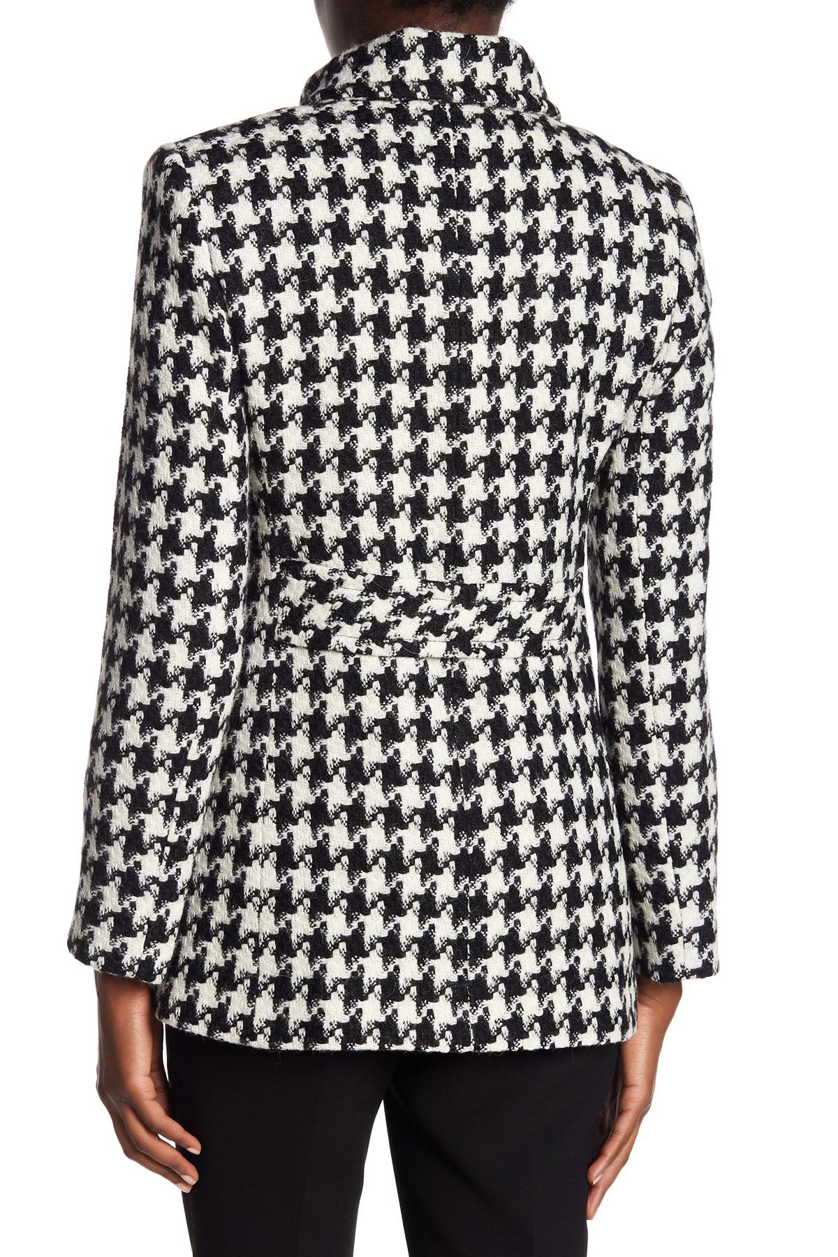 Sofia Cashmere Wool Houndstooth Peacoat in Black | Lyst