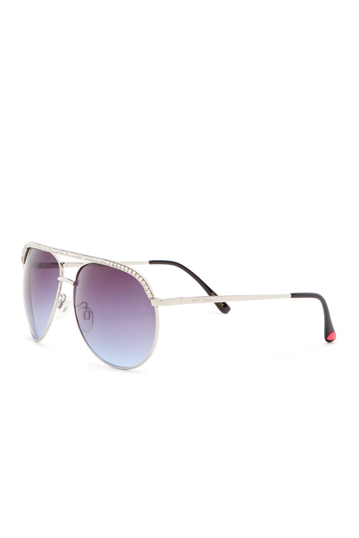 Betsey Johnson Rhinestone Embellished Aviator Sunglasses in Metallic | Lyst