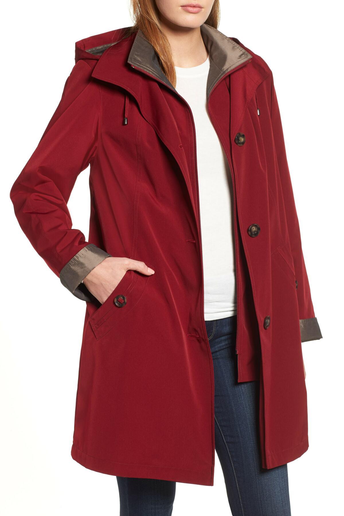 Gallery Detachable Hood & Liner Raincoat (regular & Petite) in Red | Lyst