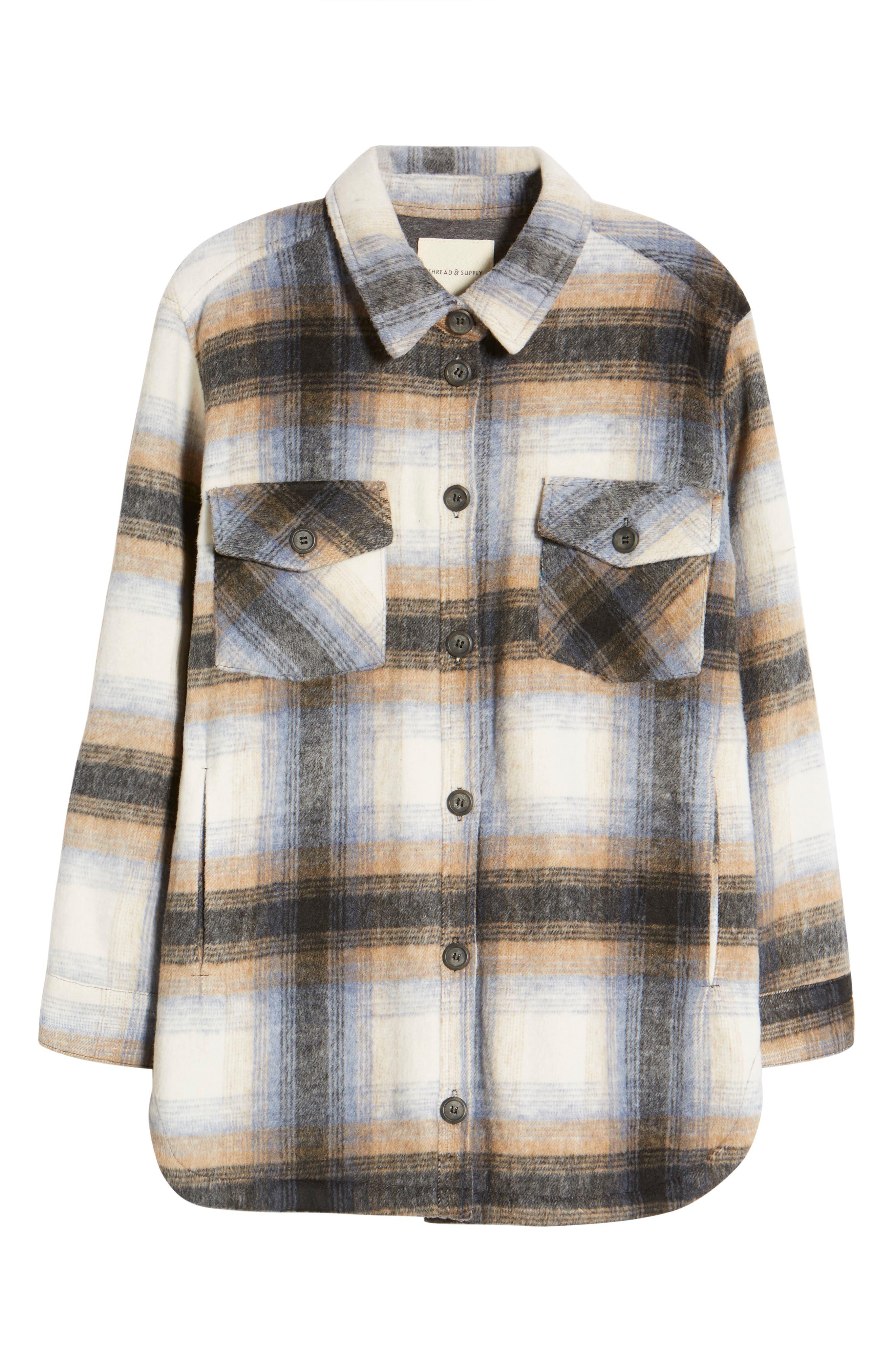 Thread & Supply Shirt Jacket In Black Blue Plaid At Nordstrom Rack | Lyst