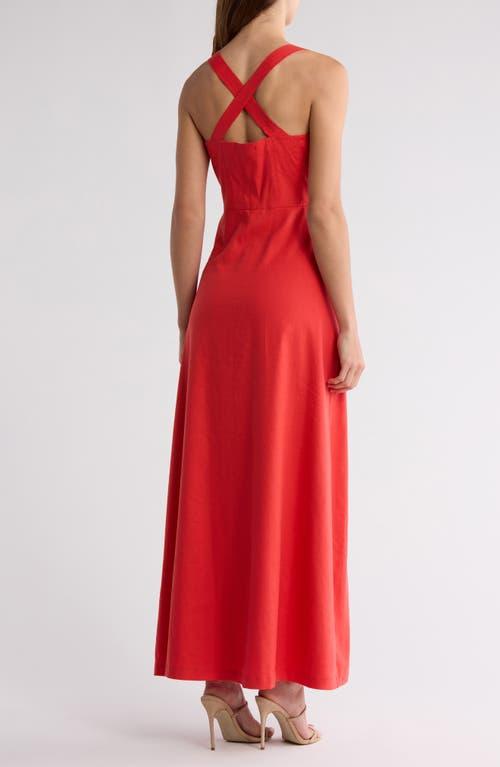 Theory Seamed Linen Blend Maxi Dress in Red | Lyst