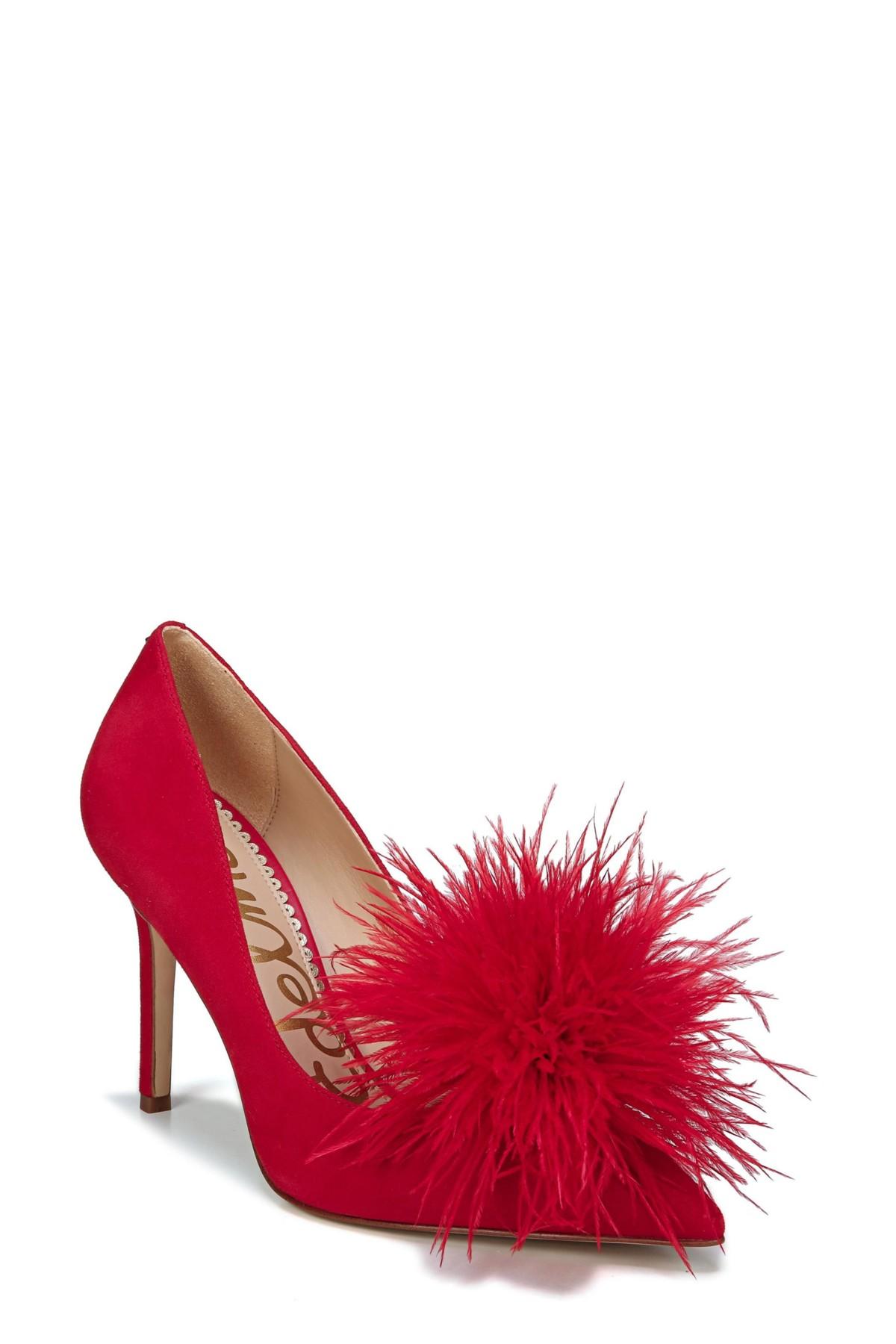 Sam Edelman Haide Feather Pompom Pump in Red | Lyst