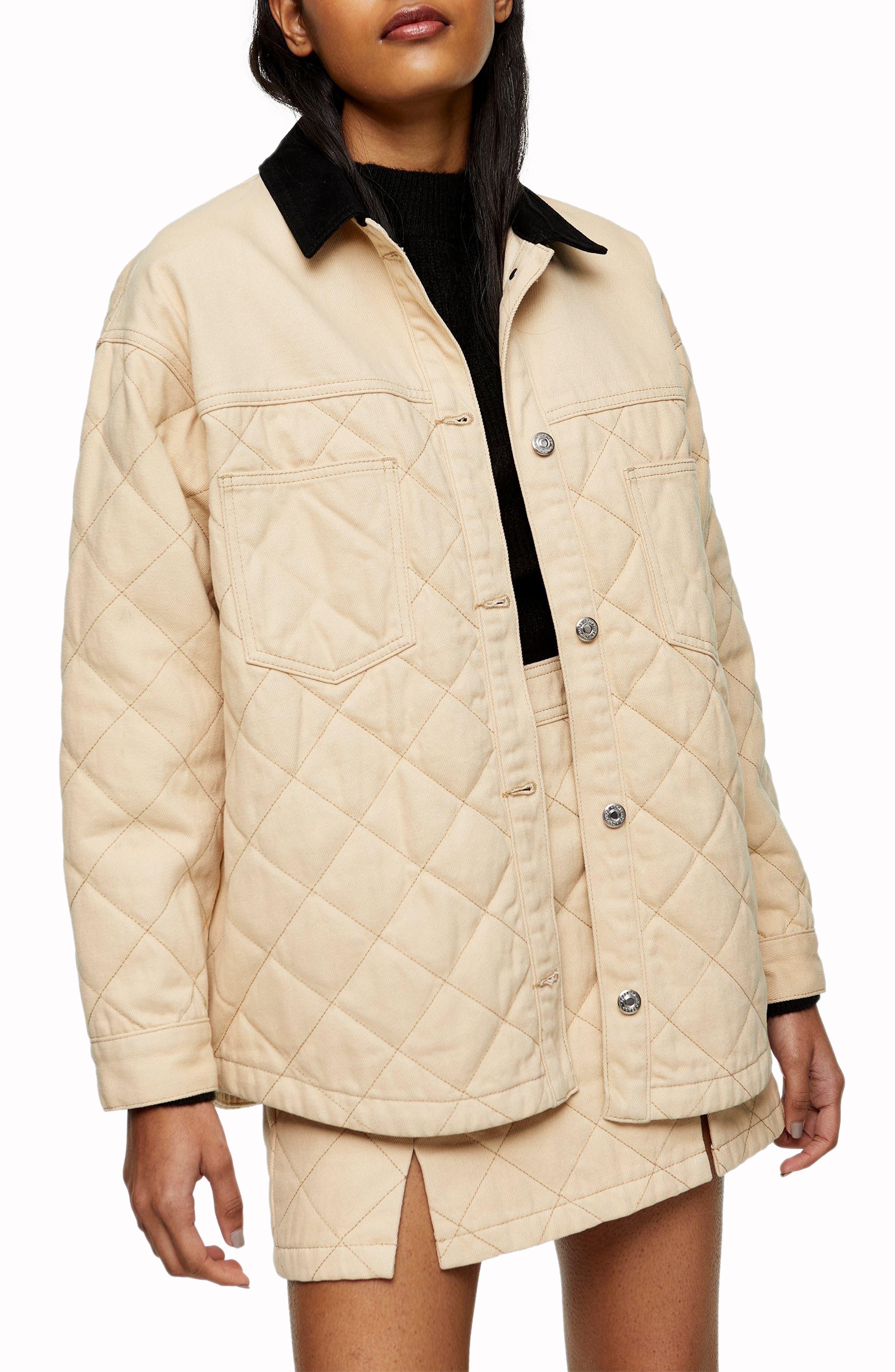 TOPSHOP Quilted Denim Jacket in Cream (Natural) - Lyst