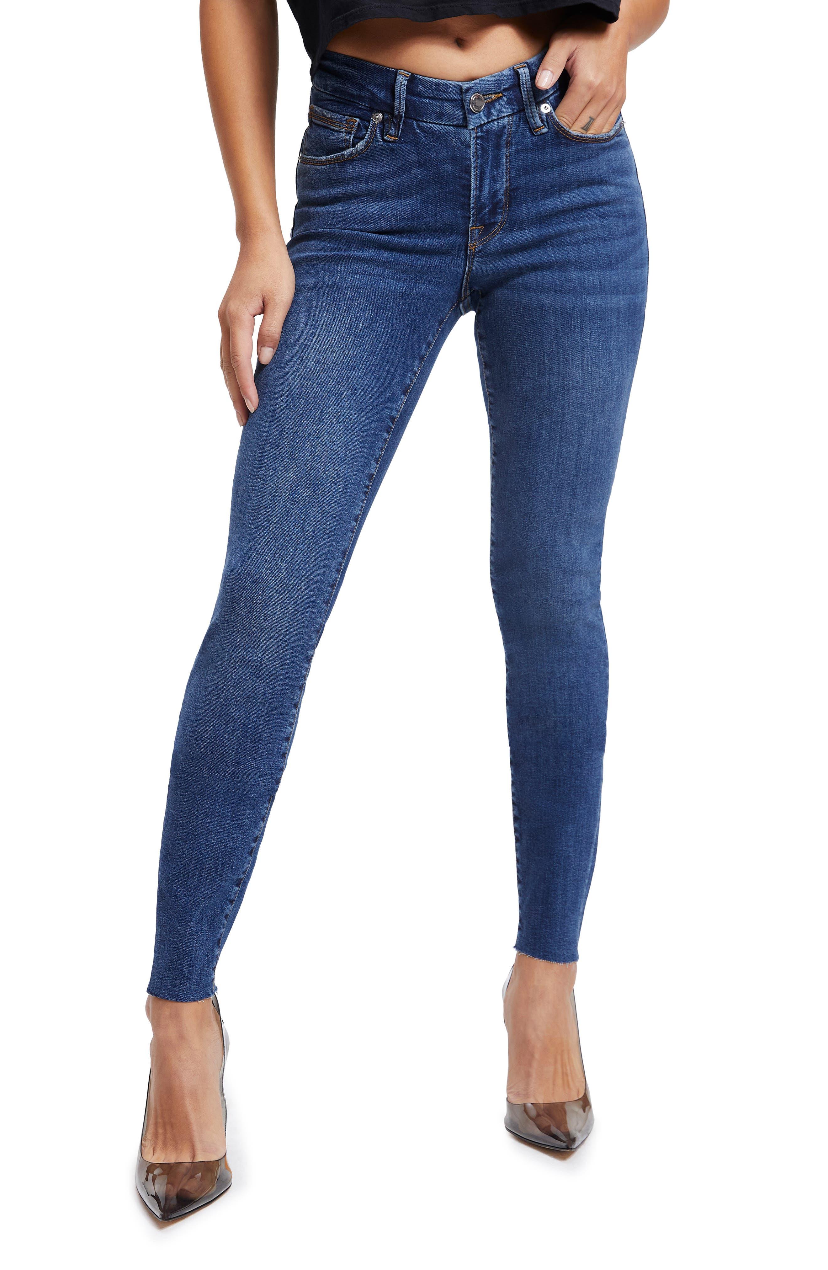 GOOD AMERICAN Good Legs Organic Cotton Low Rise Raw Hem Skinny Jeans in  Blue | Lyst