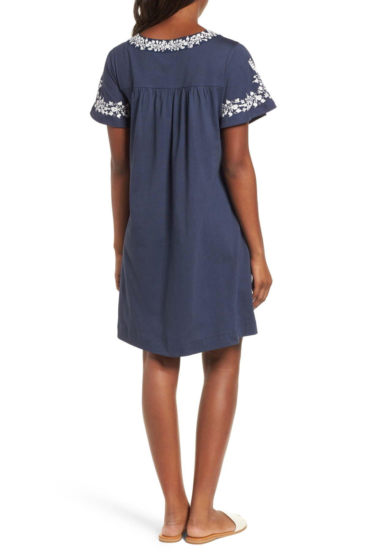 caslon embroidered cotton shift dress