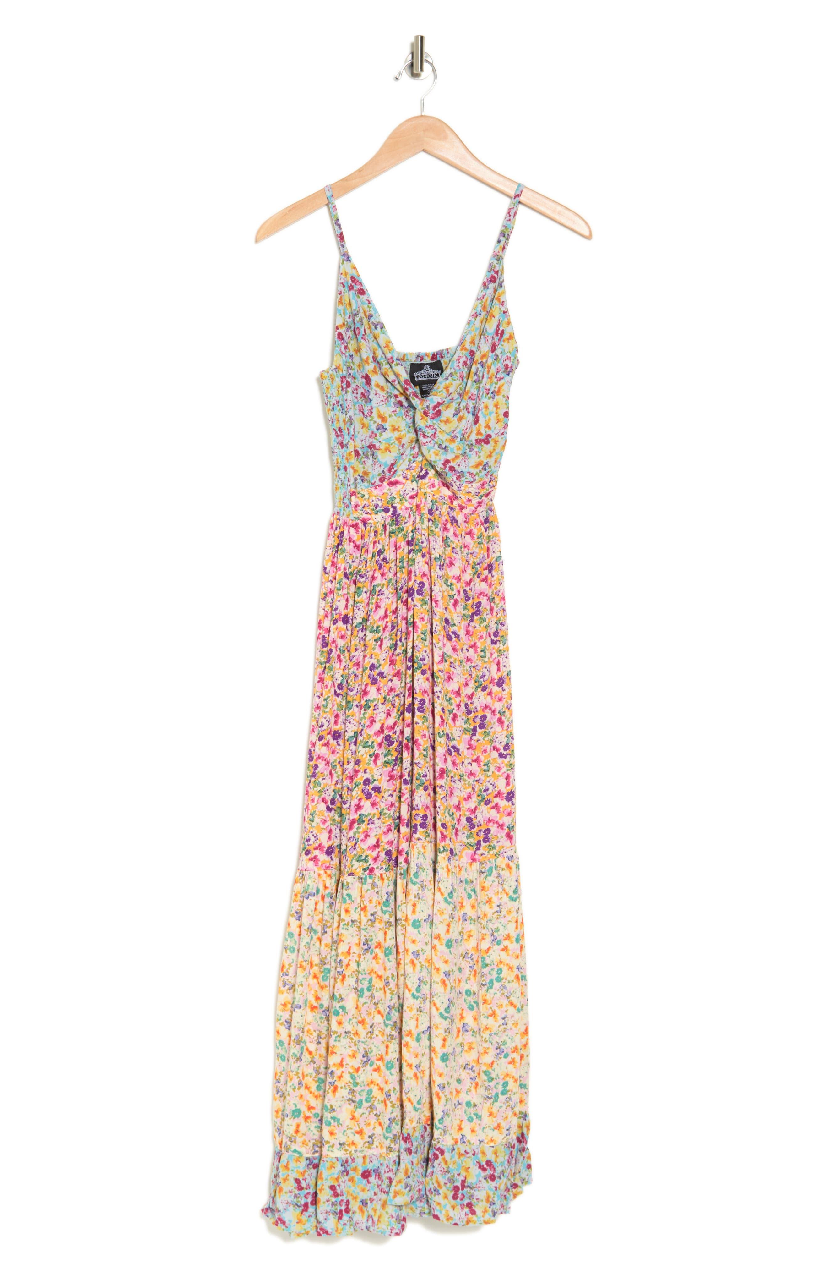 Angie Floral Peekaboo Tiered Maxi Dress | Lyst