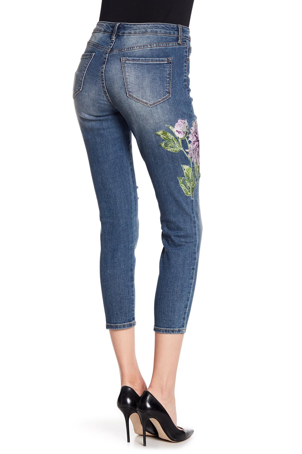 Nine West Gramercy Floral Embroidered Skinny Jeans in Blue | Lyst