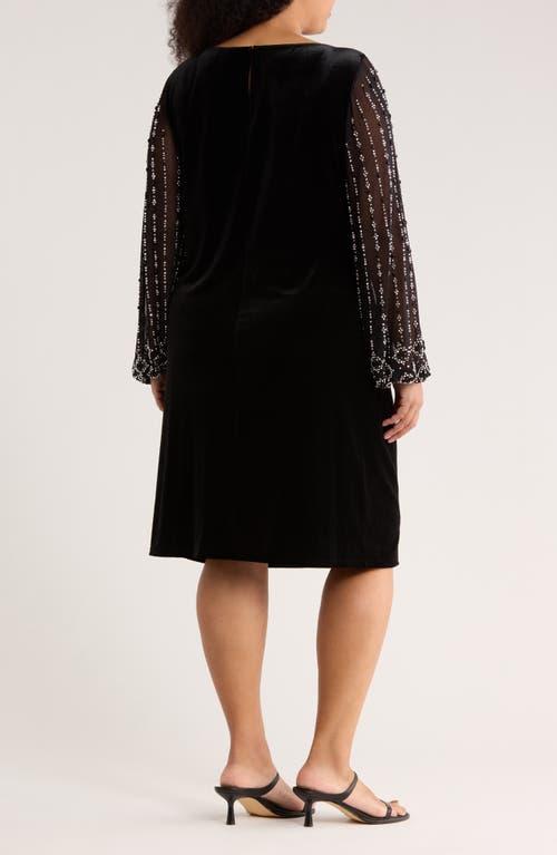Marina Beaded Long Sleeve Velvet Sheath Dress in Black | Lyst Marina Beaded Long Sleeve Velvet Sheath Dress in Black | Lyst