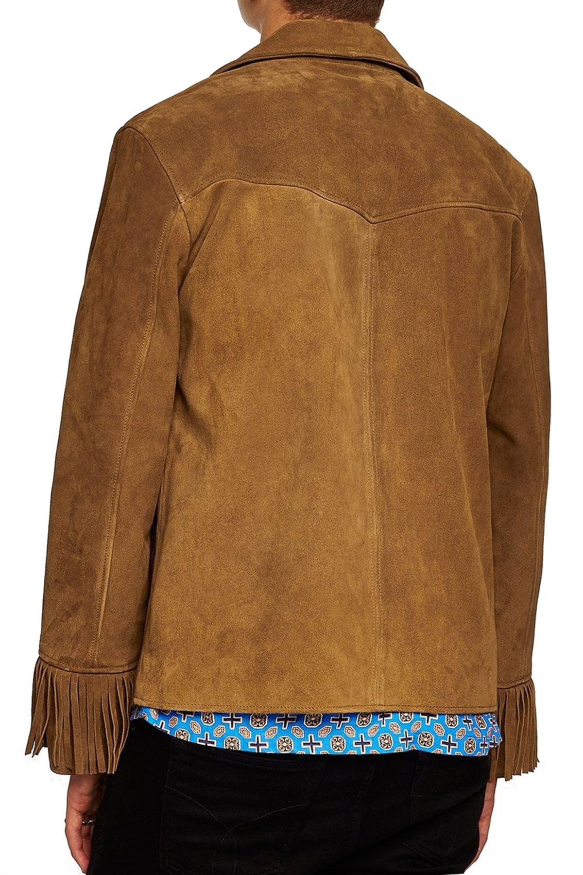 TOPMAN Tan Fringed Suede Jacket in Brown for Men - Lyst