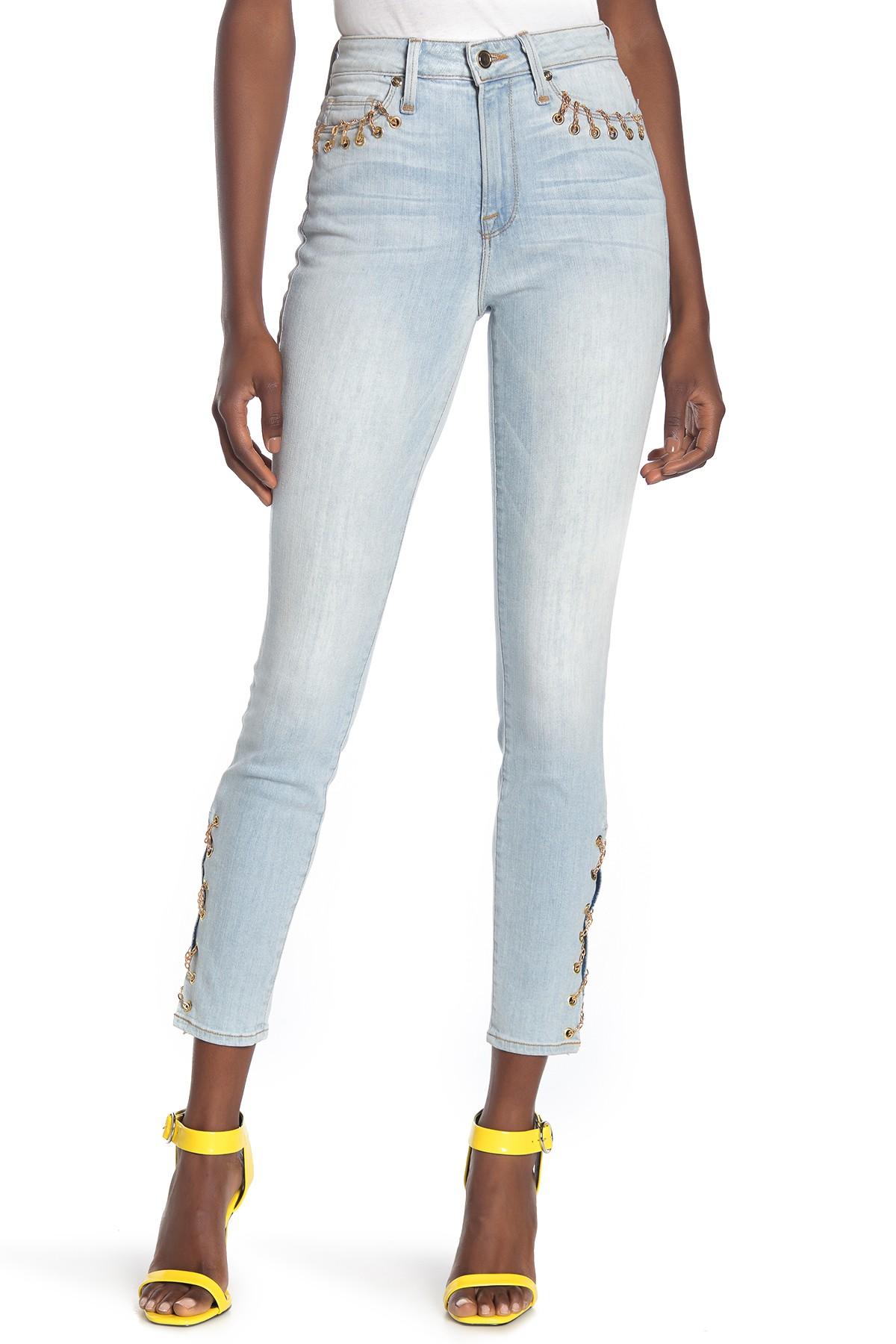 GOOD AMERICAN Denim Chain Laceup Skinny Jeans in Blue Lyst
