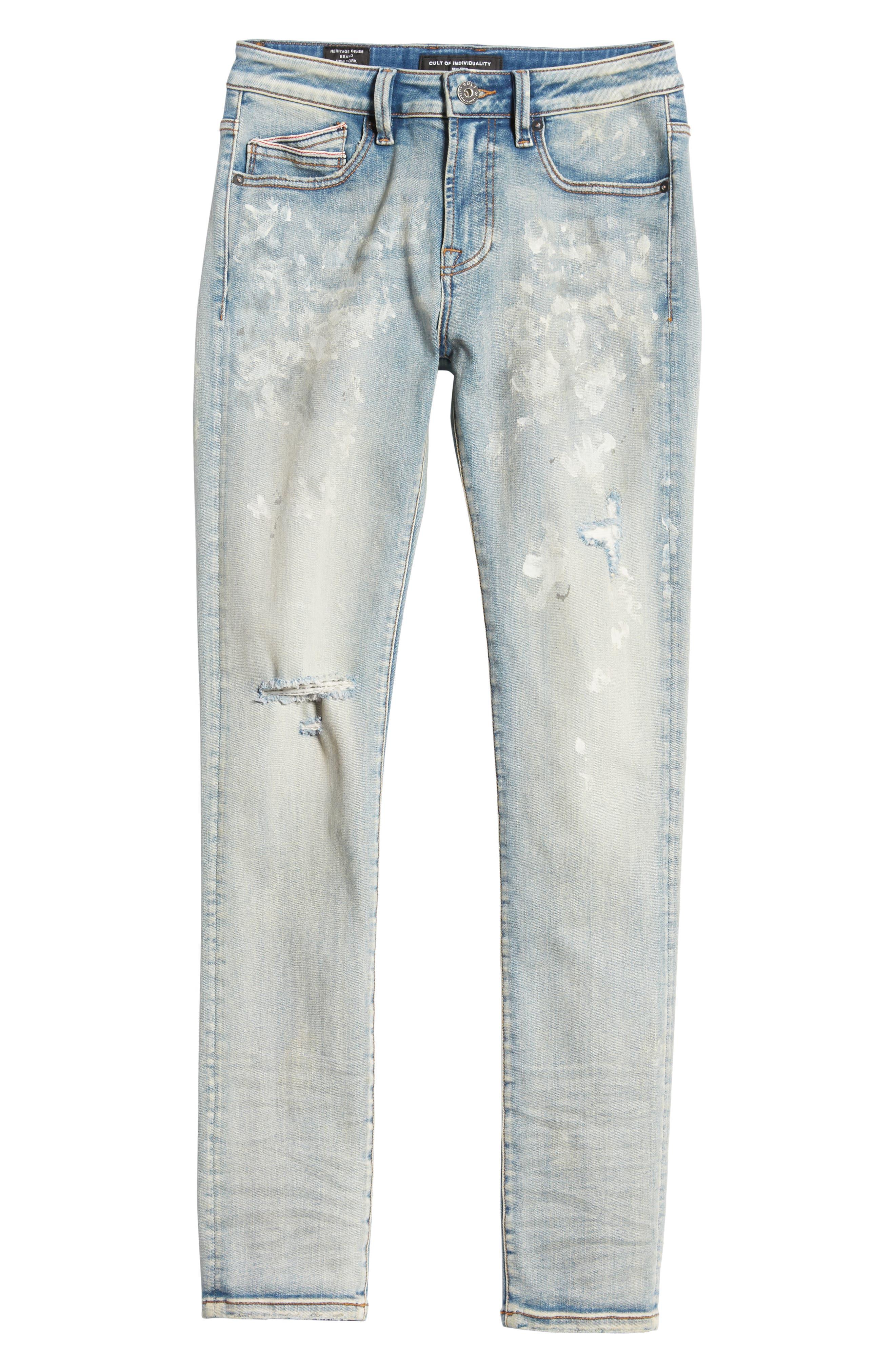 Cult Of Individuality Punk Destroyed Paint Splatter Super Skinny Jeans in  Blue for Men | Lyst