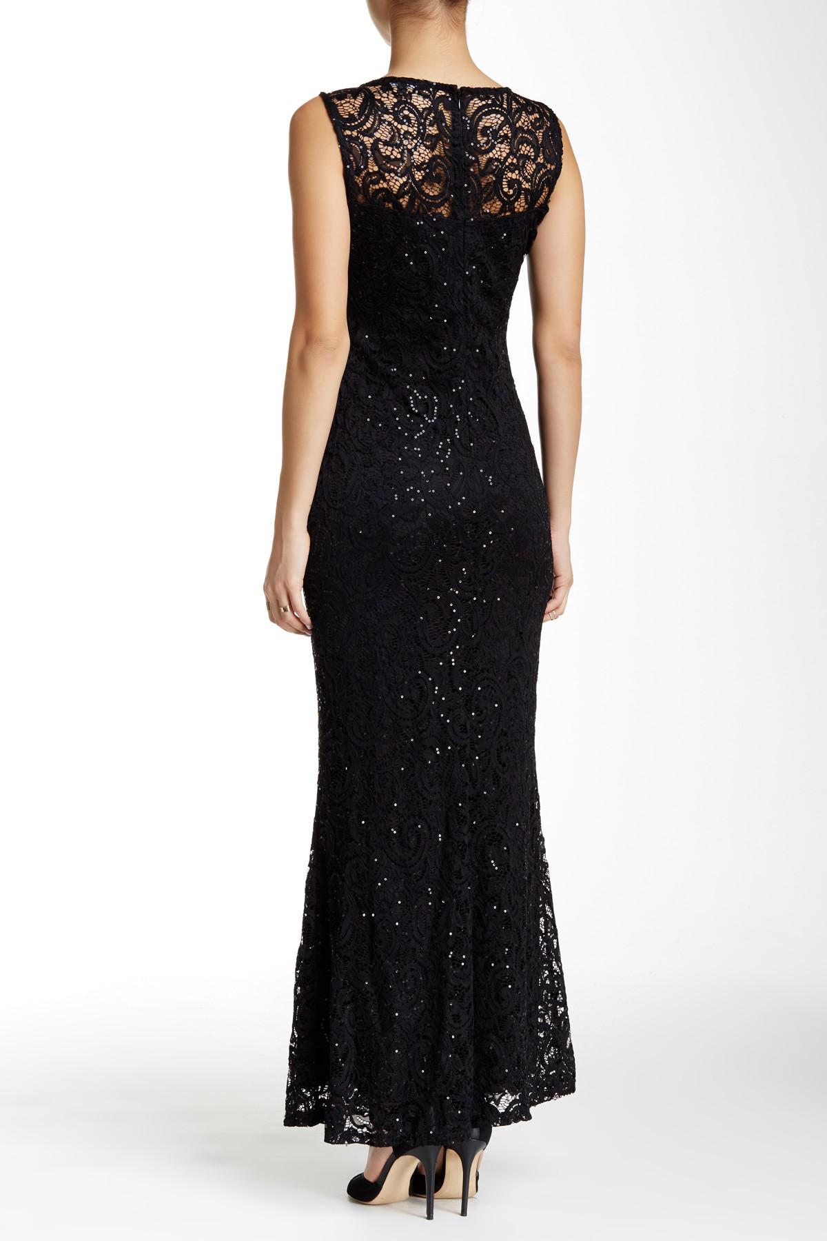 Marina sleeveless illusion yoke lace gown Clearance